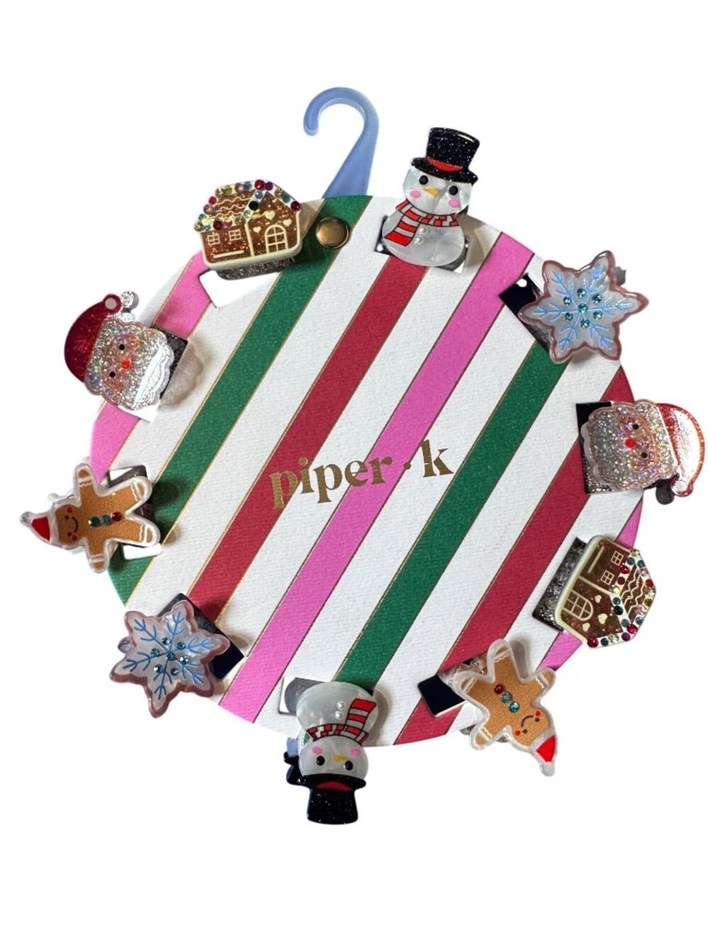 Piper K Christmas Hair Clips Set - Santa Snowman Gingerbread & Snowflake Designs